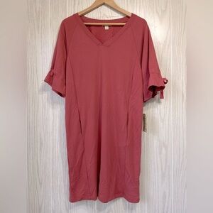 Energe World Wear Coral (M) soft dress featuring pockets & lace cuff bow ties